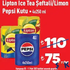 LİPTON ICE TEA ŞEFTALİ/LİMON PEPSİ KUTU 4X250 ML